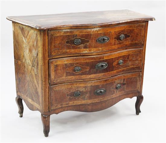 An 18th century Maltese walnut serpentine commode, W.3ft 6in.